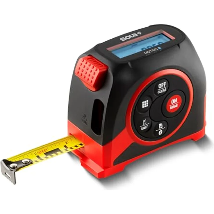 SOLA METEC 2 in 1, Digitales Maßband (5m) und Entfernungsmesser (20m) mit LCD-Anzeige, 7 Messfunktionen, Bluetooth Übertragung zur SOLA Measures App, gelb – Bild 5
