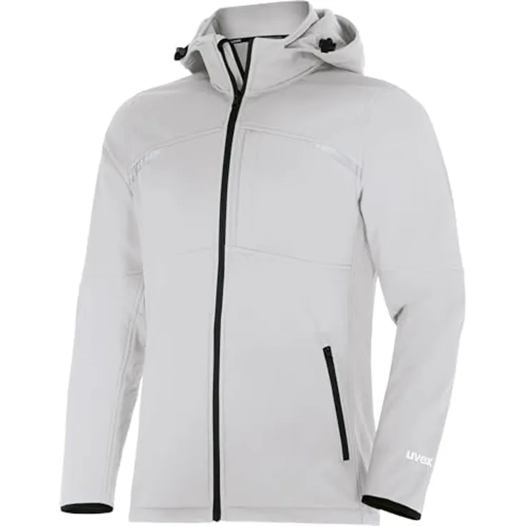 Uvex Safety, Softshelljacke uvex suXXeed craft, funktionale Arbeitsjacke mit weitenverstellbarer Kapuze, Reflexdetails, weiß, Größe XXL