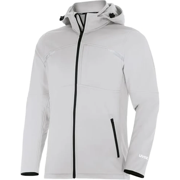 Uvex Safety, Softshelljacke uvex suXXeed craft, funktionale Arbeitsjacke mit weitenverstellbarer Kapuze, Reflexdetails, weiß, Größe XXL – Bild 1