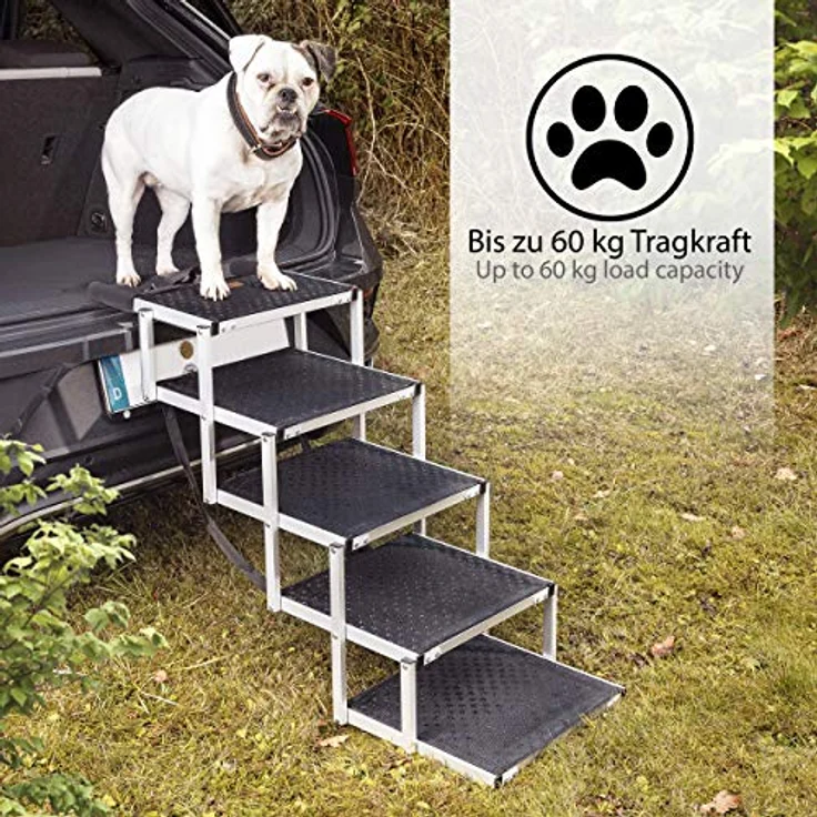 ONVAYA® Hundetreppe faltbar | 5 Stufen | Hunderampe Einstieghilfe für Autos oder hohe Betten | klappbare Haustiertreppe | stabile Hundeleiter | praktisch & leicht | für bis zu 60 kg – Bild 5