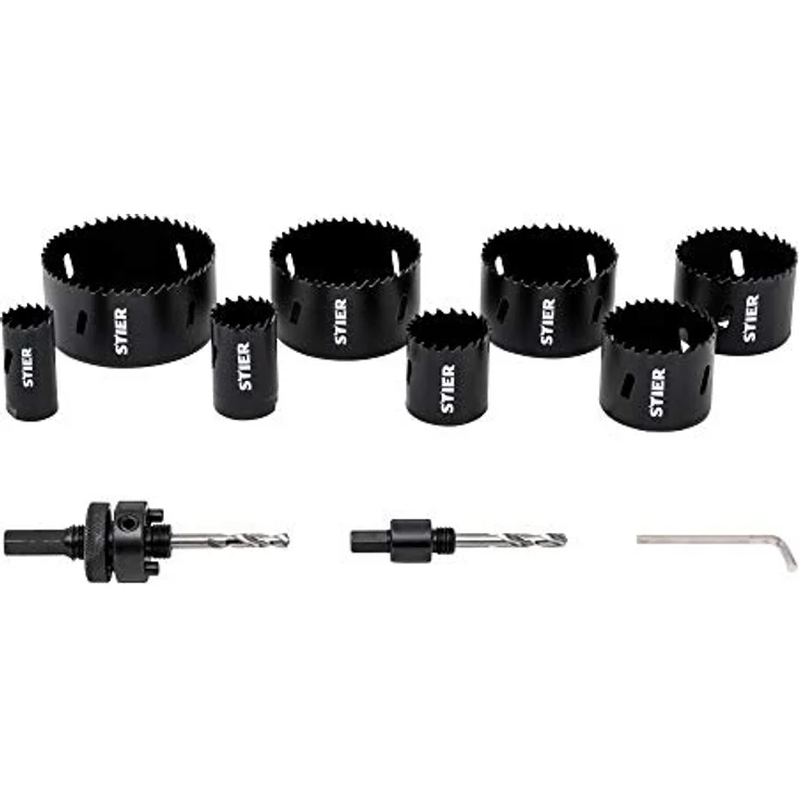 STIER Lochsägen Elektrikerset, HSS-Co8 Bimetall, 11-teilig 25, 32, 40, 54, 60, 68, 76 & 86 mm, für Handbohrmaschinen – Bild 2