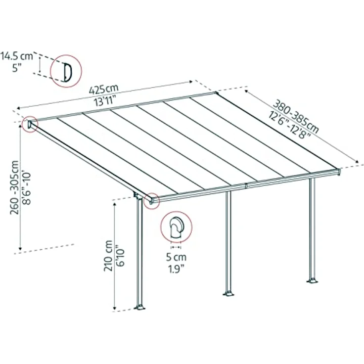 Palram Canopia Alu Feria Terrassenüberdachung, 425 x 385 cm, weiß, mit UV-beständigen Polycarbonat-Hohlkammerplatten und korrosionsfreier Aluminiumkonstruktion – Bild 2