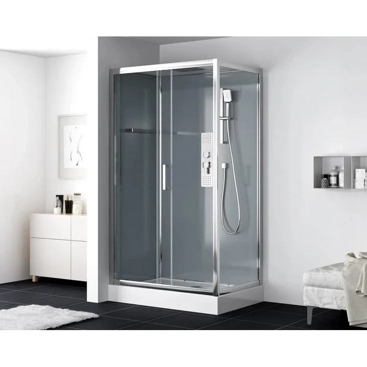 Swiss Aqua Technologies Duschbox Komplettdusche 80x120 cm, Sicherheitsglas mit Schiebetür, inkl. Duschwanne und Duschsystem Chrom