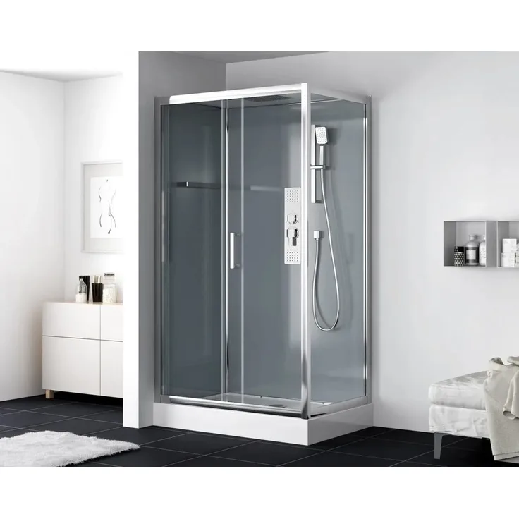 Swiss Aqua Technologies Duschbox Komplettdusche 80x120 cm, Sicherheitsglas mit Schiebetür, inkl. Duschwanne und Duschsystem Chrom