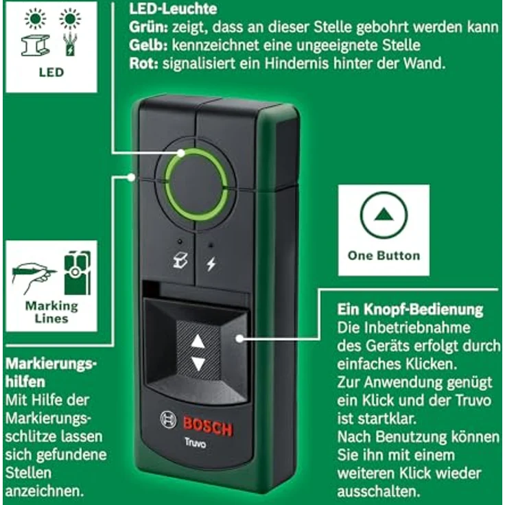 BOSCH Leitungsortungsgerät Truvo, Digitales Ortungsgerät - im eCommerce-Karton, einfaches Orten von Stromkabeln und Metallobjekten bis zu 70 mm – Bild 5