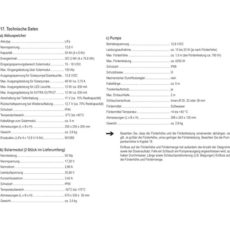 esotec Bachlaufpumpe 100/4200, Komplettset mit 2x50Wp Solarmodulen und 24Ah Akkuspeicher, max. 4200l/h, IP68 – Bild 10