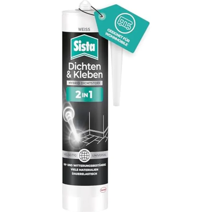 Sista Dichten & Kleben 2-in-1 Hybrid Dichtstoff, Weiß, schimmelresistent, UV- und witterungsbeständig, 1x280ml