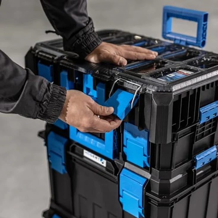 Högert Technik HT7G500 - 4 in 1 Kastenset, Werkzeugkisten auf Rädern, modularer Aufbau, staubdicht und robust mit ABS-Verschlüssen – Bild 4