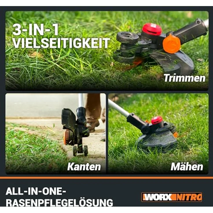 Worx Nitro WG173E.9 Akku-Rasentrimmer, 33 cm Arbeitsbreite Faden, 3-IN-1 Funktion, bürstenloser Motor – Bild 3