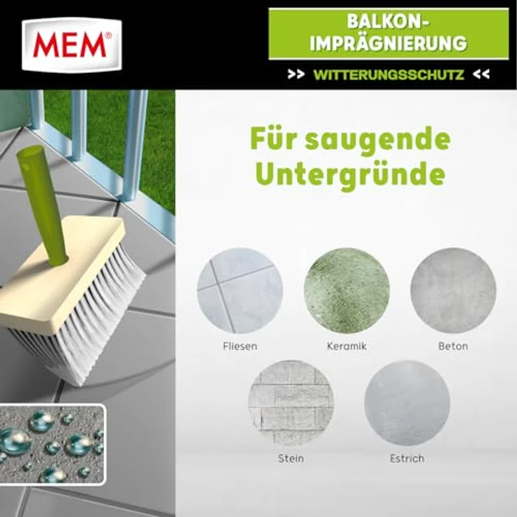 MEM Balkon-Imprägnierung, transparente lösemittelfreie Abdichtung für saugende Untergründe, wasserabperleffekt, 5 l, milchig-weiß – Bild 5