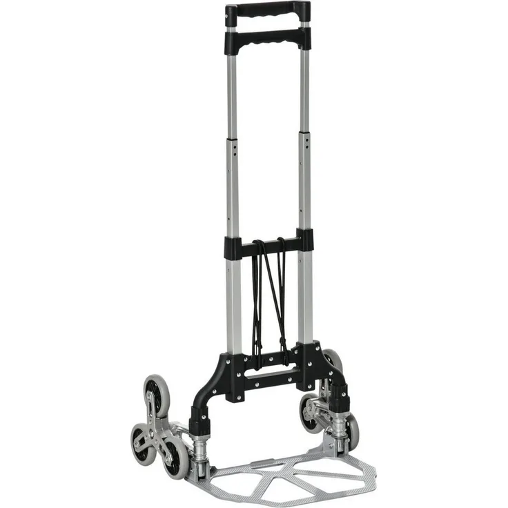 Durhand Treppensteiger Sackkarre, klappbar inkl. Befestigungsgurt, 70 kg Tragkraft, 6 Räder, Silber und Schwarz