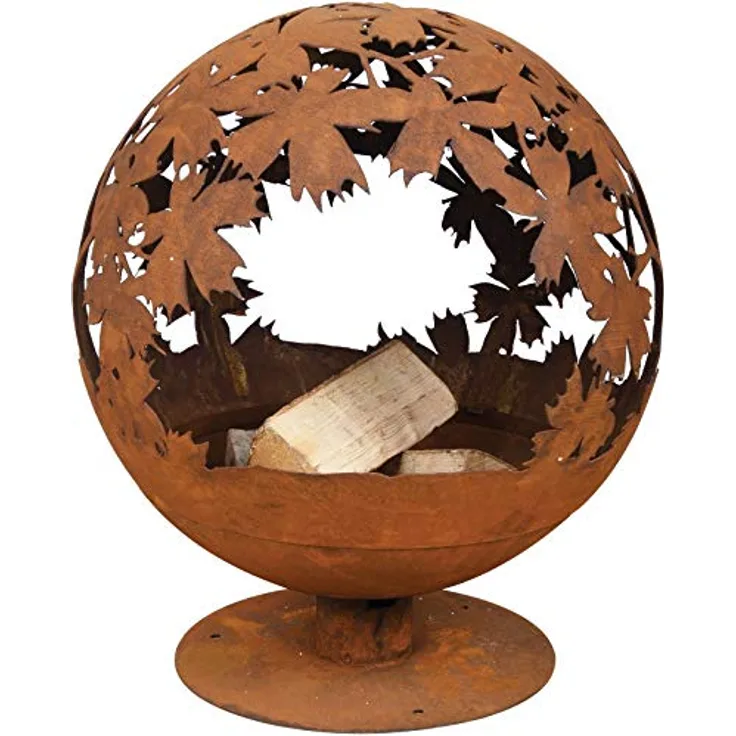 Feuerstelle Jet-Line World Firebol Kugel Feuerstelle in Rostoptik Motiv Blätter 58 x 58 x 66 cm Feuerball