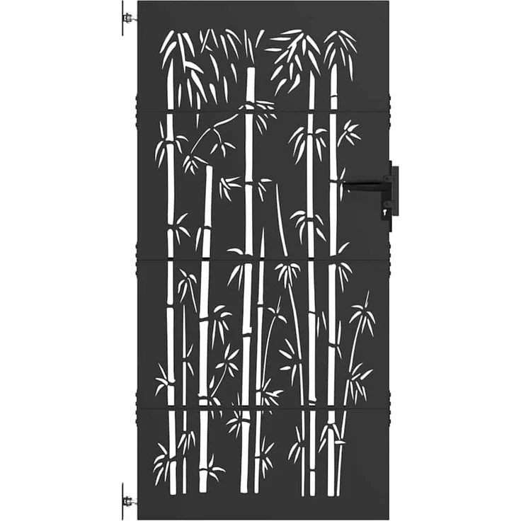 vidaXL Gartentor Schwarz 105 x 200 cm, Pulverbeschichteter Stahl mit Laserschnitt-Design, Korrosionsbeständig