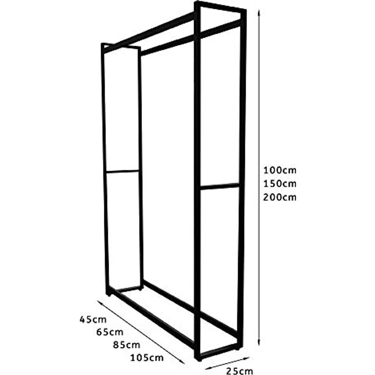 Montixx Kaminholzregal, Brennholz-u. Feuerholzständer, verstellbar, Metall schwarz, H200xB45xT25cm, Tragfähigkeit 50 kg – Bild 2