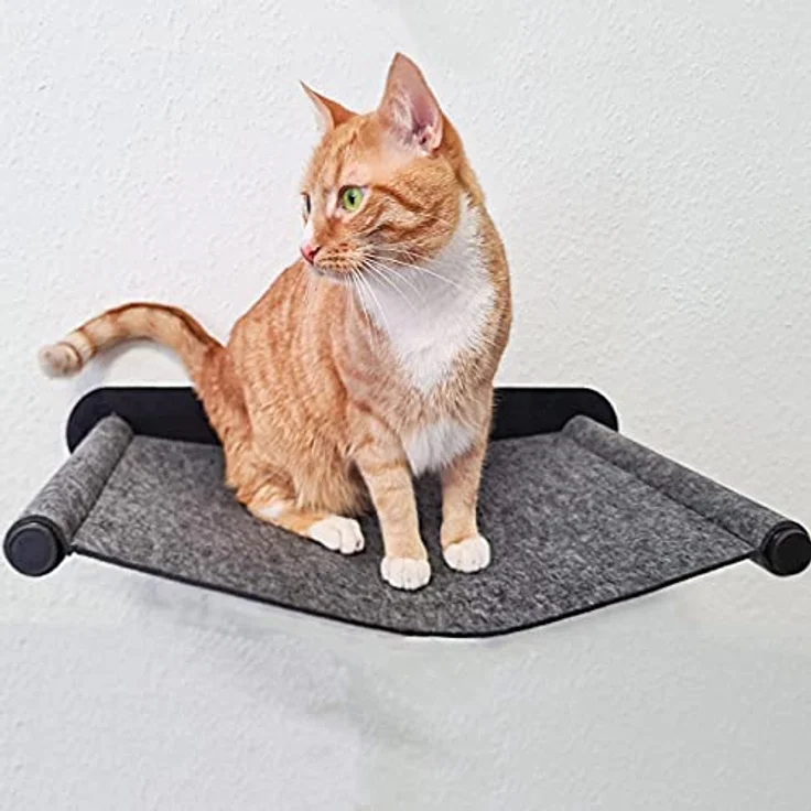 CanadianCat Company | Katzenhängematte aus Filz mit Wandmontage | ca. 65 x 35 x 10 cm | Anthrazit | Kletterwand Liegemulde Wandliege Katzenbett aus Filz – Bild 3