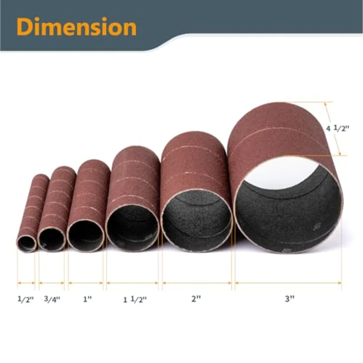 POWERTEC 11240 Schleifhülsen für Spindelschleifer in 6 Größen mit Sortimentskörnung 80, 120, 240, Aluminiumoxid-Schleifpapier-Sortiment in Durchmesser 1-2, 3-4, 1, 1-1-2, 2 & 3-18 PK – Bild 4