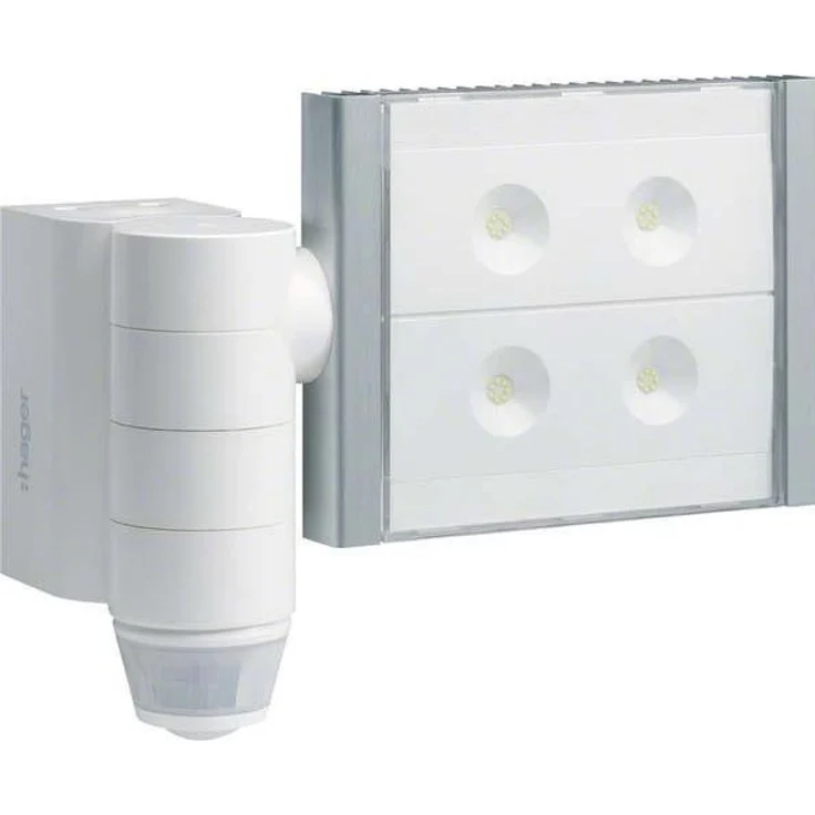Hager Bewegungsmelder IP55, Funk-Aussenbewegungsmelder mit LED-Strahler (16 m Reichweite), weiss, quicklink, Helligkeits- und Zeitverzögerungssteuerung