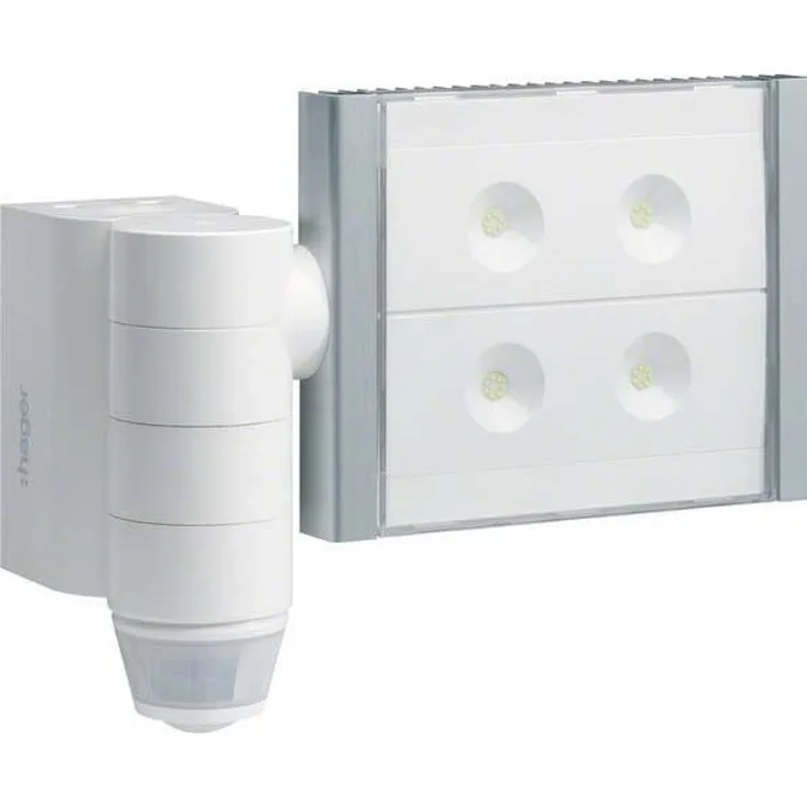 Hager Bewegungsmelder IP55, Funk-Aussenbewegungsmelder mit LED-Strahler (16 m Reichweite), weiss, quicklink, Helligkeits- und Zeitverzögerungssteuerung