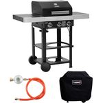 TAINO WABAYA 3+0 Gasgrill Grillwagen 3 Brenner Keramik Sear-Burner Piezo-Zündung Thermometer Warmhalterost Schwarz Matt mit Abdeckhaube