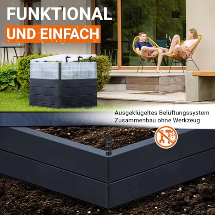 Garantia ERGO QUADRO TurboPlus L 80 Hochbeet, Set mit 12 Paneelen, 3D-Steinoptik, 80 x 80 cm, grau – Bild 5