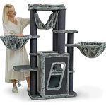 HAPPYPET Kratzbaum stabil Pepper 157 cm hoch | Premium Katzenkratzbaum für große Katzen | Mit 2 Liegemulden, Hängematte, Doppelstöckige Höhle | 12 cm Sisalstämme | inkl. Spielball & Zubehör