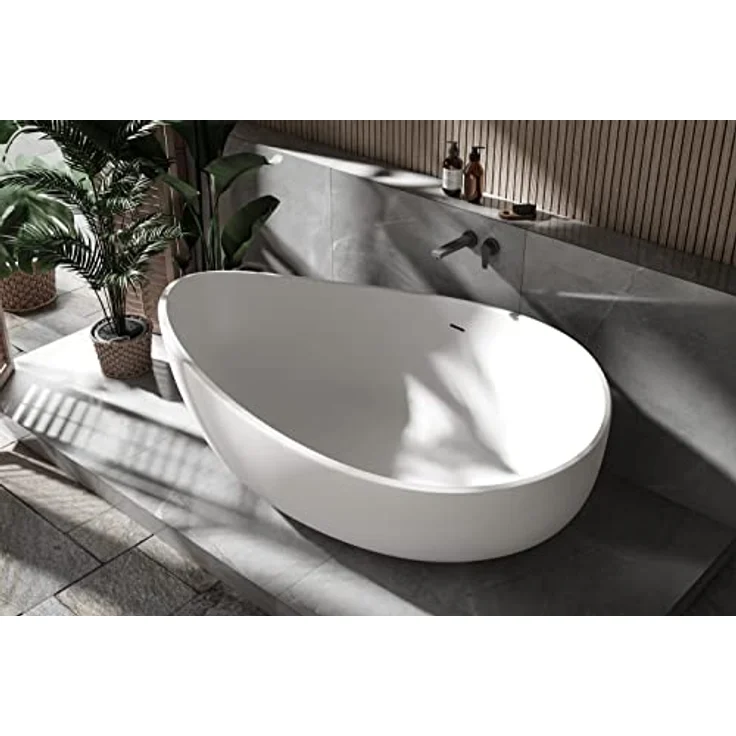 BERNSTEIN Freistehende Badewanne Wave in Weiß glänzend, Acryl-Wanne 180 x 110 x 62 cm - Doppelwandige Konstruktion, großzügiger Innenraum – Bild 3