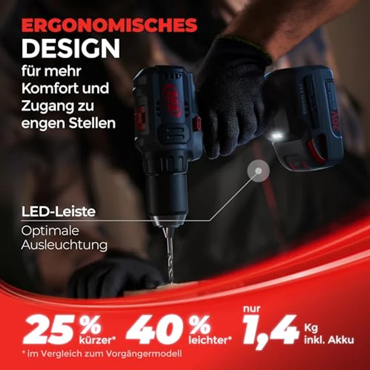 Ingersoll Rand D3141, Kompakt Akku-Bohrschrauber 20V mit 450 Nm Drehmoment, 2x 2,5Ah Akkus und Ladegerät – Bild 6