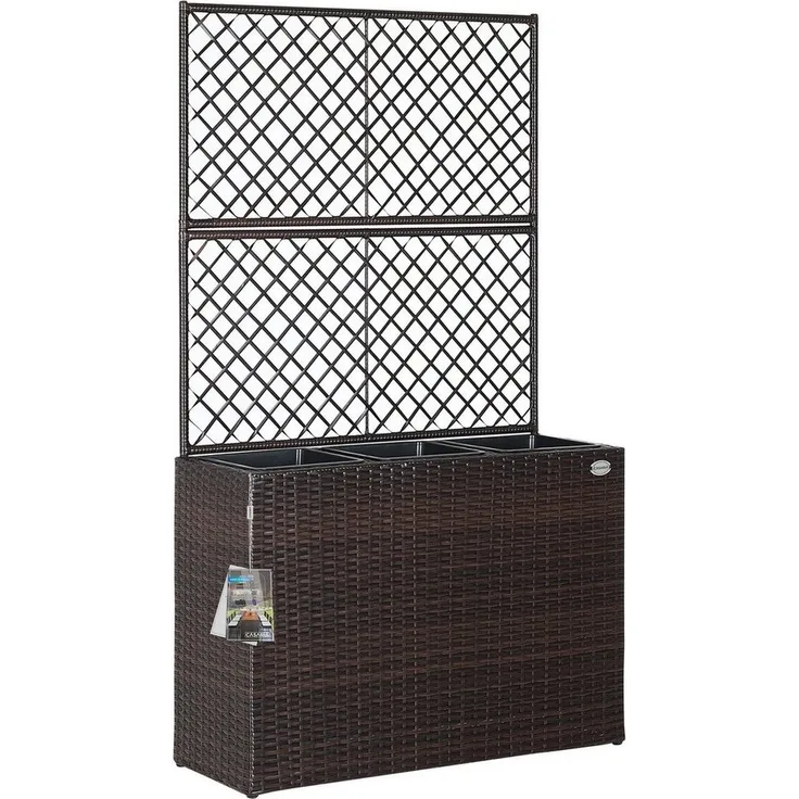 Casaria Spalier, Blumenkasten Rankgitter 3 Innentöpfe Polyrattangeflecht Rankhilfe, wetterfest, UV-Lichtbeständig, schwarz/creme