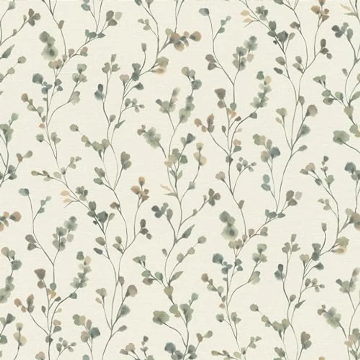 Rasch Tapete 486148, Helle Vliestapete mit kleinen Blumen in Grün und Blau in Aquarelloptik, wasserbeständig, 10,05m x 0,53m, Kollektion Country Charme