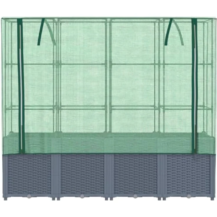 vidaXL Hochbeet mit Gewächshaus-Aufsatz Rattan-Optik 160x40x153 cm, Stabiler Rahmen, wasserfeste Abdeckung, Rattan-Look – Bild 5