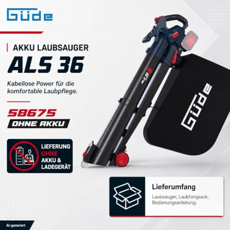 Güde Akku Laubsauger ALS 36-0, 18V Laubbläser mit 245 km/h Blasgeschwindigkeit, Häcksler-Funktion und 45 l Laubfangsack – Bild 5