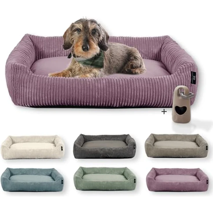 Rohrschneider Hundebett waschbar | mit Hundekissen Cord | für kleine und mittelgroße Hunde | inkl. Gassibeutel (Altrosa, Cordstoff breit) – Bild 1