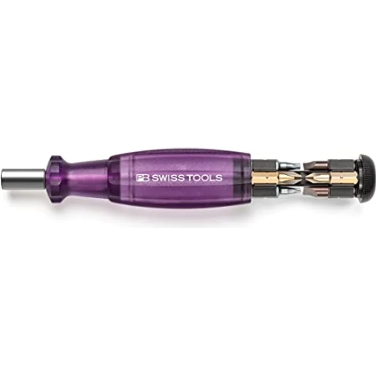 PB Swiss Tools Bit Handhalter Schraubendreher PB 6464 | 100% Swiss Made | Schraubendreher magnetisch mit Bits im Griff, inklusive Schlitz 2/3/4, PH1/PH2, T10/T15/T20 Bits, Violett – Bild 3