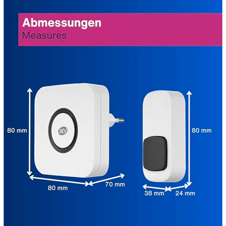 REV Funkklingel Piezo - Steckdosen Gong mit Lichtsignal, 58 Melodien, 4 Lautstärkestufen bis 110dB, kabellos, 100m Reichweite, weiß – Bild 5