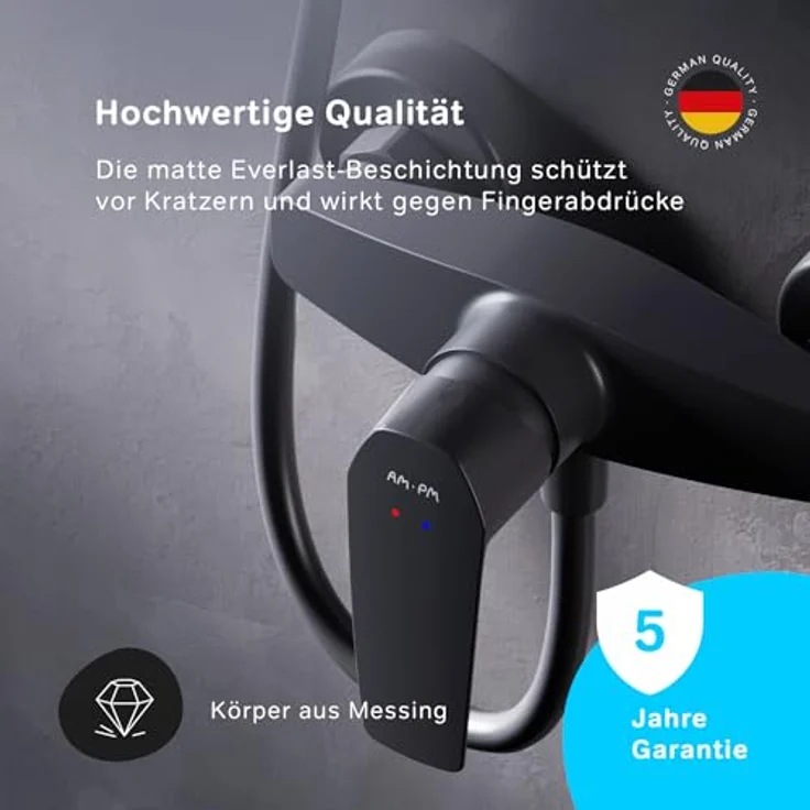 AM.PM GEM FGA20022 Duscharmatur für das Badezimmer, kratzfeste Duscharmatur ohne Auslauf, leicht zu reinigen, Schwarz matt – Bild 3
