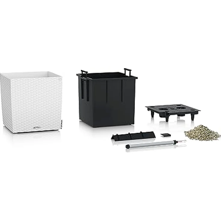 Lechuza® Cube Cottage 40, Pflanzkübel mit Flechtoptik und smartem Bewässerungssystem, weiß, 39x39x40 cm, 31 l Pflanzvolumen, 7,5 l Wasserspeicher – Bild 3