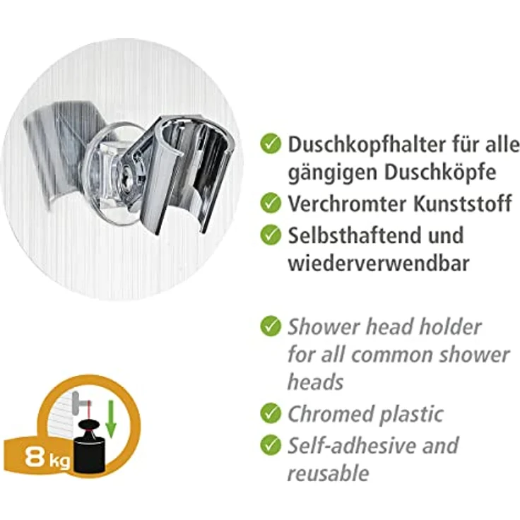 WENKO Brausehalter Osimo, Static-Loc® Handbrausehalter für alle glatten oder leicht strukturierten Untergründe, ohne Bohren befestigt – Bild 3