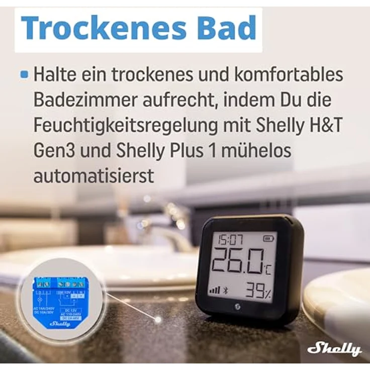 Shelly H&T Gen 3 Matte Black, Wlan-Thermometer + Hygrometer mit E-Paper-Display, schwarz – Bild 8