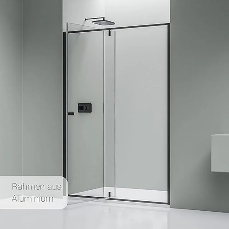 NEXTREND Nischendusche NT606 FLEX, Drehtür an Festfeld aus 6 mm Nano Klarglas, Breite: 1000 mm, Profilfarbe: Schwarz matt – Bild 6