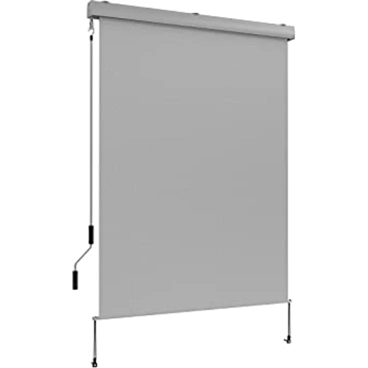 Grindi Senkrechtmarkise Außenrollo Balkonrollo, Sonnenschutz und Sichtschutz, Handkurbelmechanismus, mit Kurbel Markisenkasten, für Balkon, Terrasse, Garten - 140x250 - Solano I, hellgrau – Bild 1