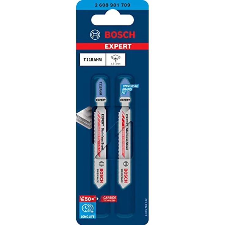 Bosch Professional 2x Expert ‘Stainless Steel’ T 118 AHM Stichsägeblatt (für Edelstahlbleche, Länge 83 mm, Zubehör Stichsäge)