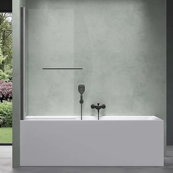 Mai & Mai Duschwand C112, faltbare Badewannenwand aus 6mm ESG-Sicherheitsglas, NANO-Beschichtung, 180° schwenkbar, 94x140cm – Bild 2