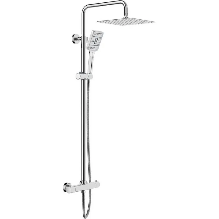 Rainsworth Duschsystem 3 Funktionen, Höhe 126 cm, Set, eckig Regenduschset mit Kopfbrause 20x20cm, Chrom