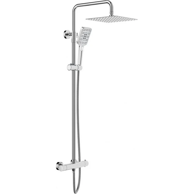 Rainsworth Duschsystem 3 Funktionen, Höhe 126 cm, Set, eckig Regenduschset mit Kopfbrause 20x20cm, Chrom