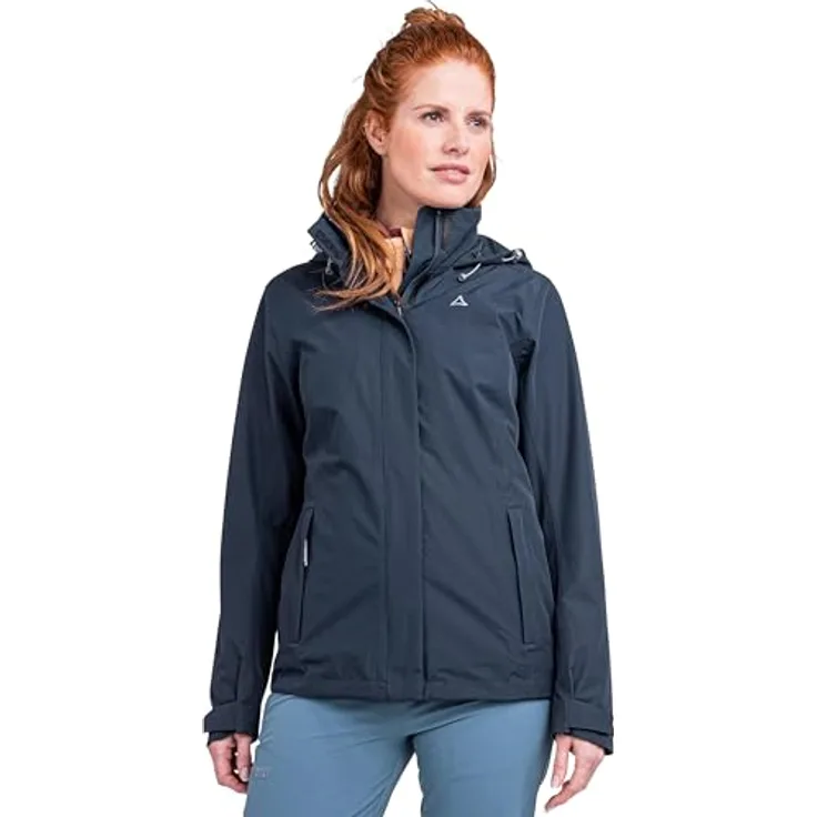 Schöffel Women's Jacket Gmund, robuste wasser- und winddichte Regenjacke mit 10.000 mm Wassersäule, Blau, Größe 38