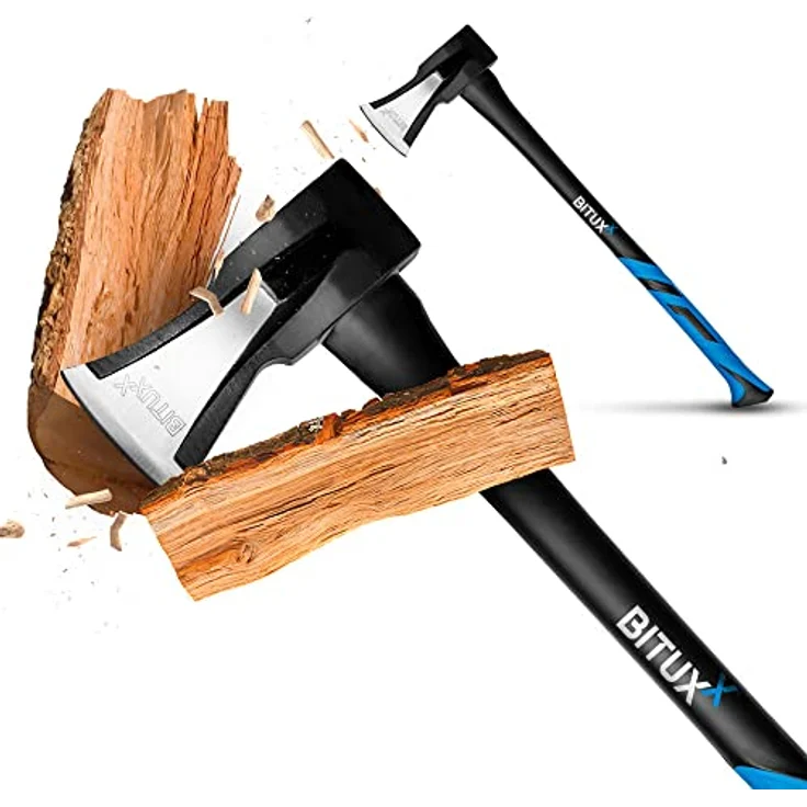 BITUXX Spaltaxt 2000g, Fiberglas Stiel mit gummiertem Handgriff, für Garten und Wald – Bild 1