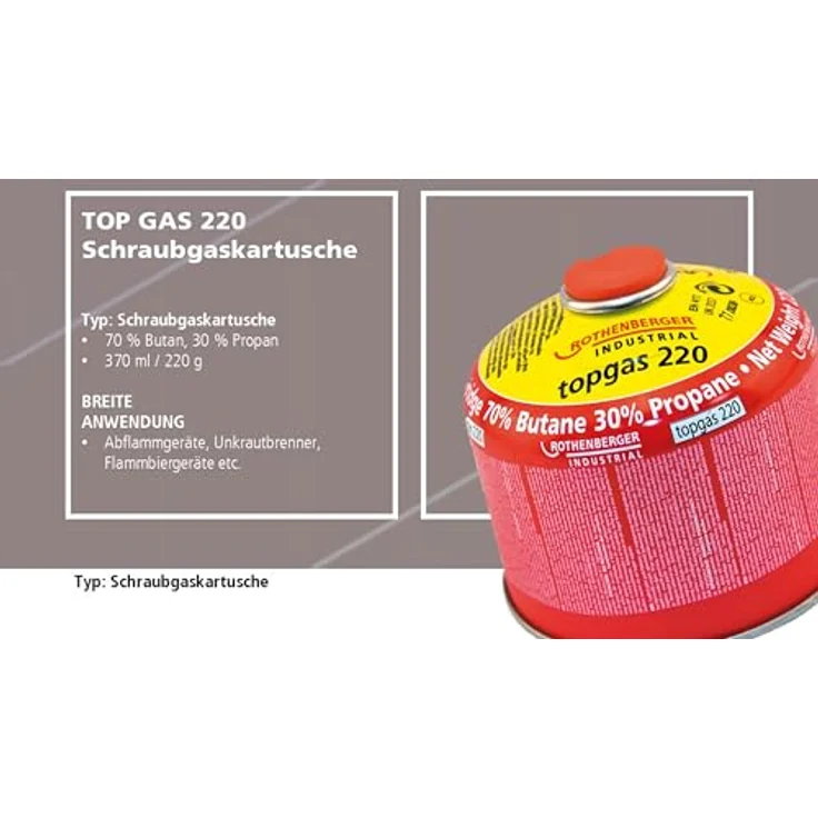 ROTHENBERGER Industrial Top Gas Schraub-Gaskartusche 370 ml, 7/16" EU, Gasgemisch 30% Propan / 70% Butan, 4 Stück – Bild 4