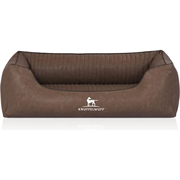 Knuffelwuff Orthopädisches Hundebett Hundesofa Hundekissen Hundekorb Chesapeake aus Laser gestepptem marmoriertem Kunstleder M-L 85 x 63cm Braun – Bild 2