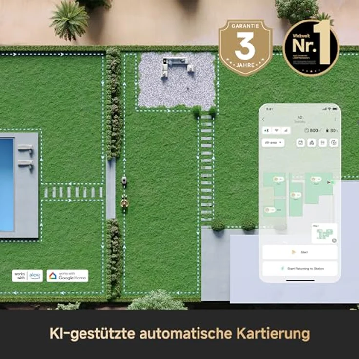 DREAME A2-1200, Akku-Mähroboter mit 3D-LiDAR & KI-Vision, für Rasenflächen bis 1200m², U-förmige Mähbahn, 5cm EdgeMaster Präzisionsschnitt, App-Steuerung, 26,5° Steigung – Bild 3