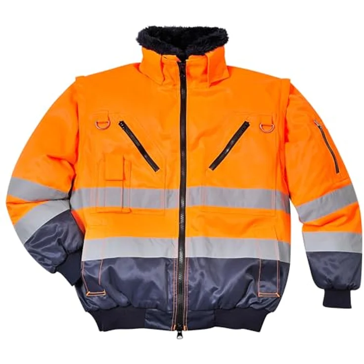 Portwest PJ50 Hi-Vis 3-in-1 Kontrast Pilotjacke, Wasserabweisend mit abnehmbarem Pelzfutter, EN ISO 20471 Class 3, Schwarz/Neonorange – Bild 5